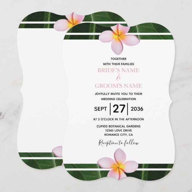 Invitaciones a la boda de Pink Frangipani Plumeria (Anverso / Reverso)