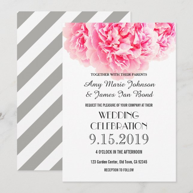 Invitaciones a la boda de Pink Gray Peony (Anverso / Reverso)