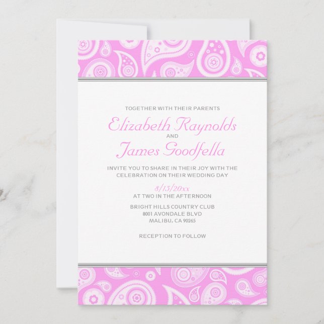 Invitaciones a la boda de Pink Paisley (Anverso)