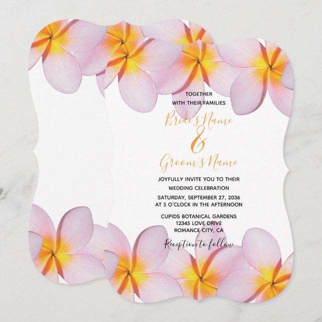 Invitaciones a la boda de Pink Plumeria Frangipani (Anverso / Reverso)