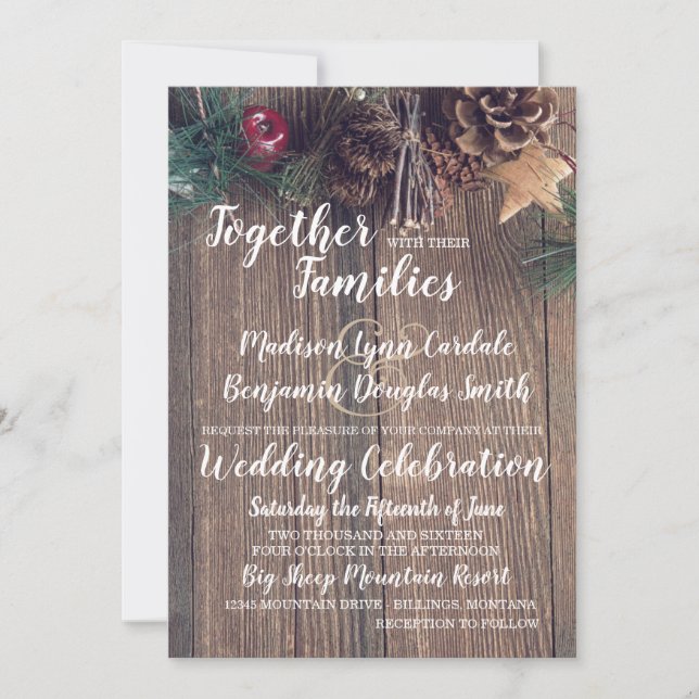 Invitaciones a la boda de pino en el campo de la m (Anverso)