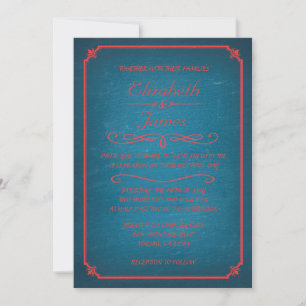 Invitaciones a la boda de pizarras azules y rojas