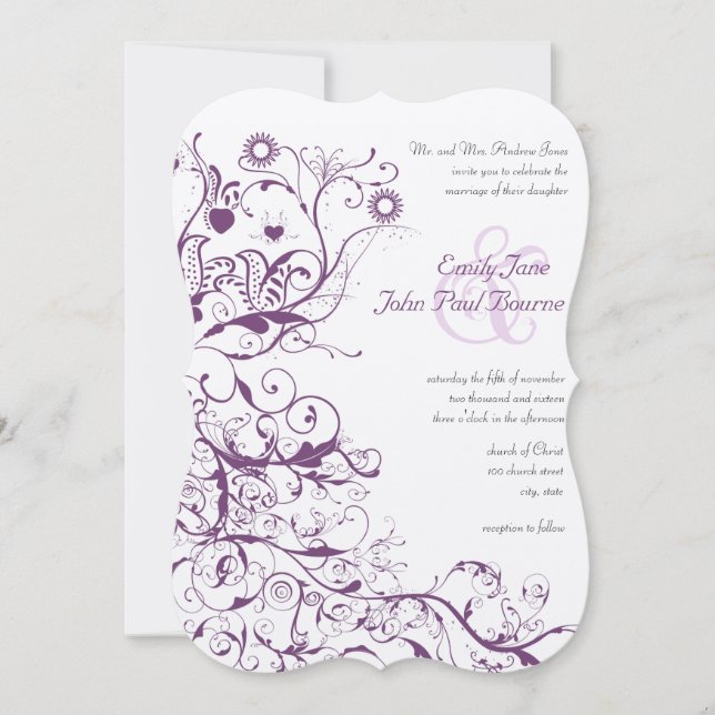 Invitaciones a la boda de Plum Birds & Swirls