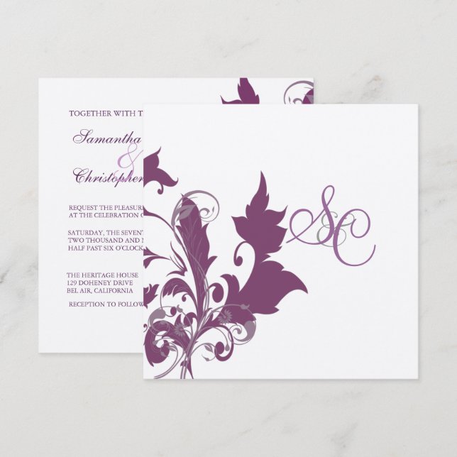 Invitaciones a la boda de Plum swirls (Anverso / Reverso)