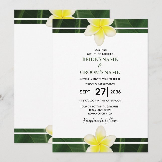 Invitaciones a la boda de Plumeria Frangipani Amar (Anverso / Reverso)
