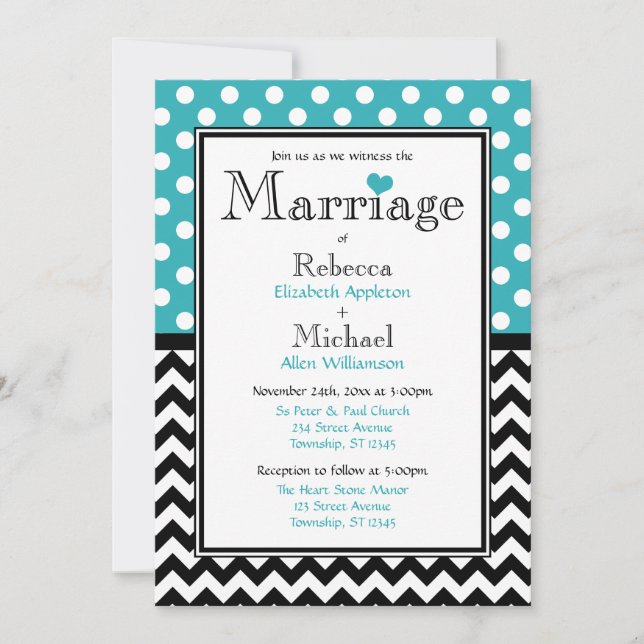Invitaciones a la boda de Polka Dot Turquesa y Che (Anverso)