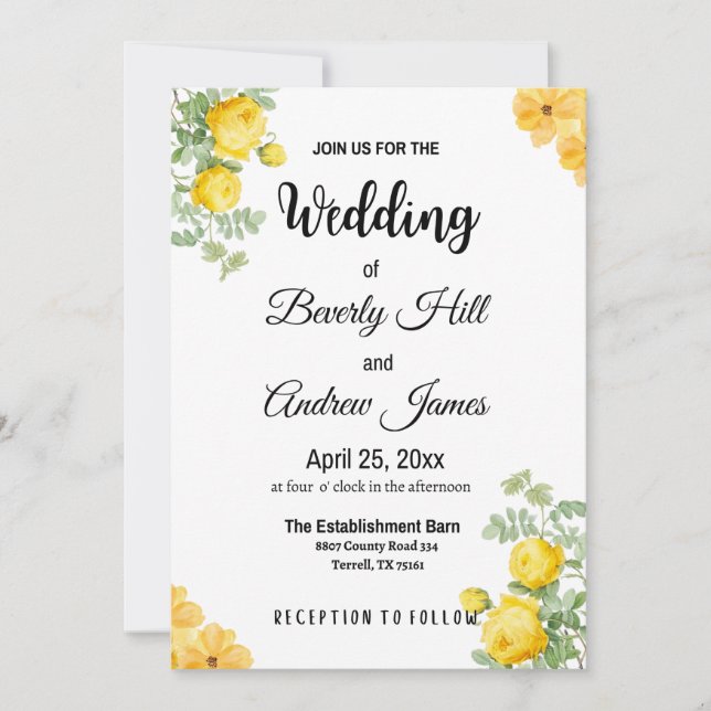 Invitaciones a la boda de primavera amarilla de pe (Anverso)