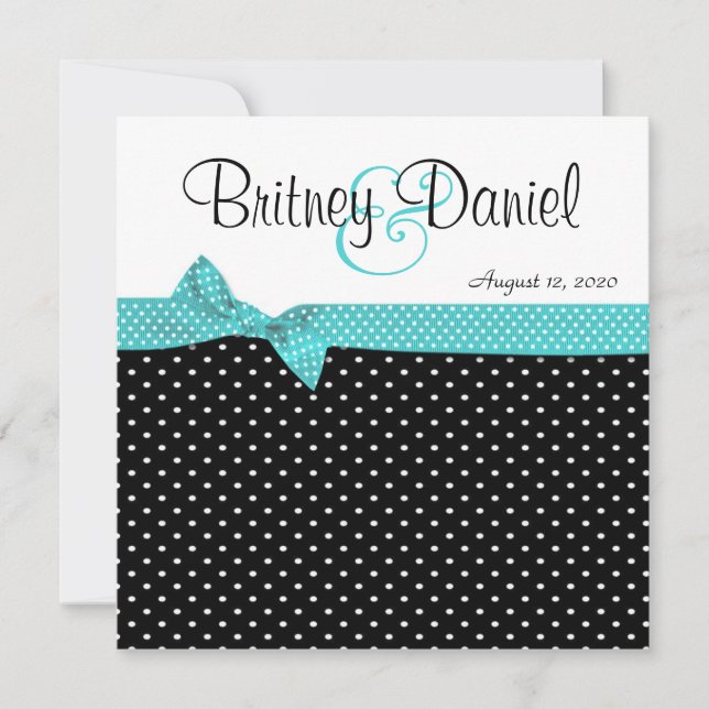 Invitaciones a la boda de puntos Aqua Black & Whit (Anverso)