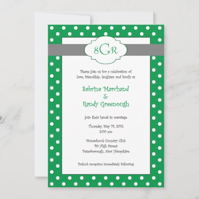 Invitaciones a la boda de puntos del Polka verde (Anverso)