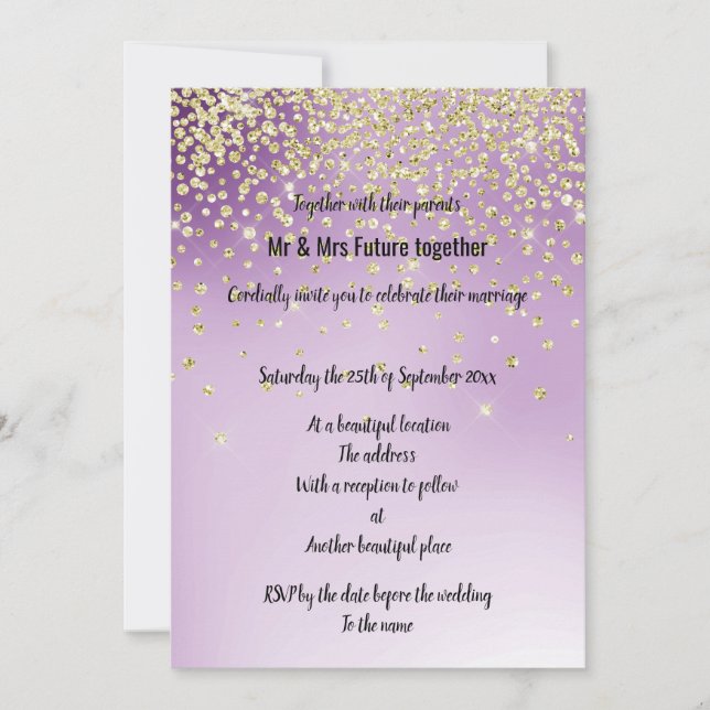 Invitaciones a la boda de Purpurinas de oro morado (Anverso)