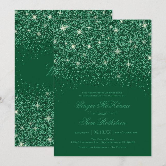 Invitaciones a la boda de Purpurinas Esmeraldas (Anverso / Reverso)