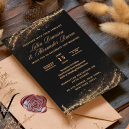 Invitaciones a la boda de Purpurinas negros y dora