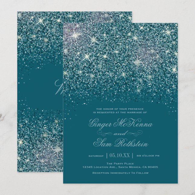 Invitaciones a la boda de Purpurinas Verde azulado (Anverso / Reverso)