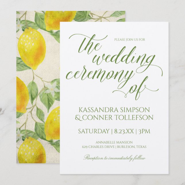 Invitaciones a la boda de Rama de Limón | Amarillo (Anverso / Reverso)