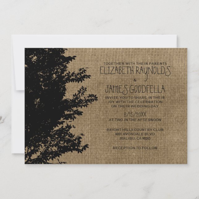 Invitaciones a la boda de ramas de árbol occidenta (Anverso)