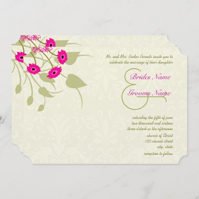 Invitaciones a la boda de Raspberry Gerber Damask (Anverso / Reverso)