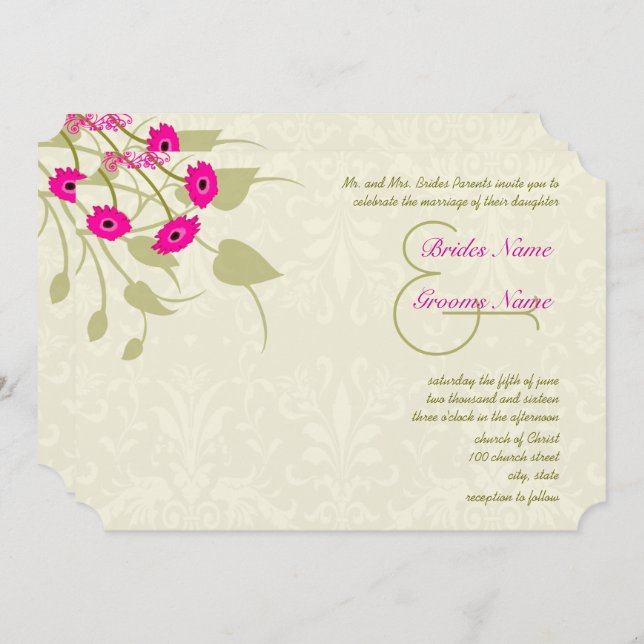 Invitaciones a la boda de Raspberry Gerber Damask (Anverso / Reverso)