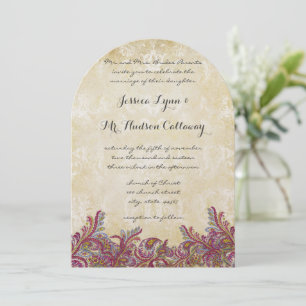 Invitaciones a la boda de Raspberry Paisley Damask