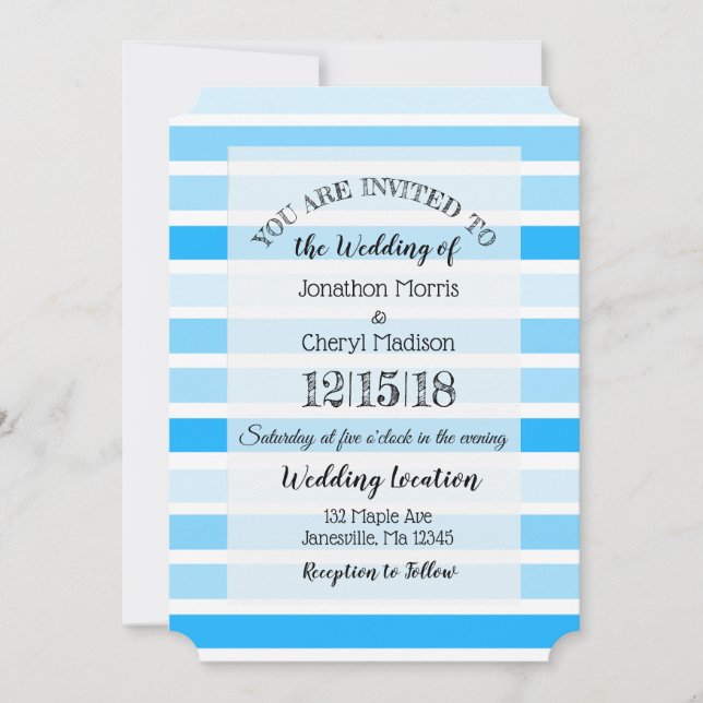 Invitaciones a la boda de rayas azules (Anverso)