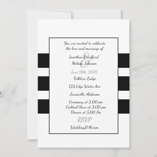 Invitaciones a la boda de rayas modernas en blanco (Anverso)
