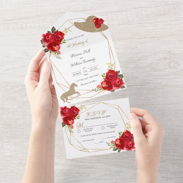 Invitaciones a la boda de Red Roses Kentucky Derby (desgarro)
