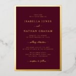 Invitaciones a la boda de Relieve metalizado dorad<br><div class="desc">Sencilla y elegante,  esta elegante invitación a la boda incluye un elegante borde y un precioso guión con letras a mano de caligrafía presionado en Relieve metalizado de oro real.</div>