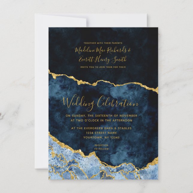 Invitaciones a la boda de Relieve metalizado dorad (Anverso)