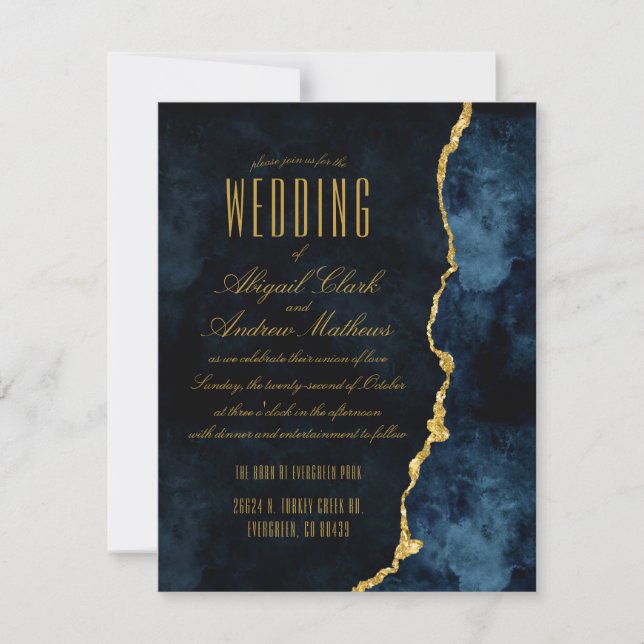 Invitaciones a la boda de Relieve metalizado dorad (Anverso)