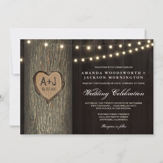 Invitaciones a la boda de roble antiguo de Inicial (Anverso)