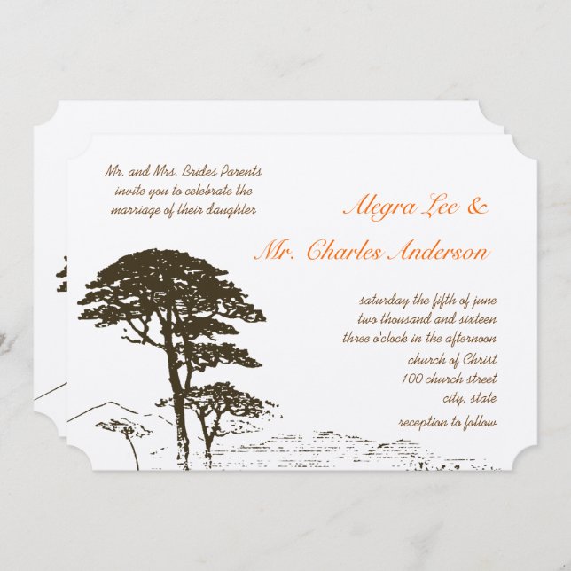 Invitaciones a la boda de roble marrón (Anverso / Reverso)