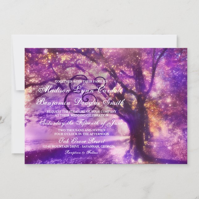Invitaciones a la boda de roble púrpura rústico (Anverso)
