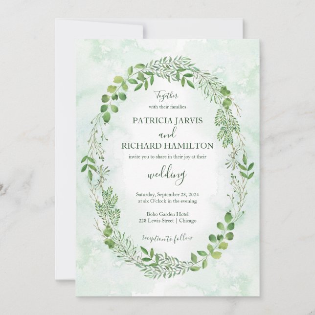 Invitaciones a la boda de Romance Greenery (Anverso)