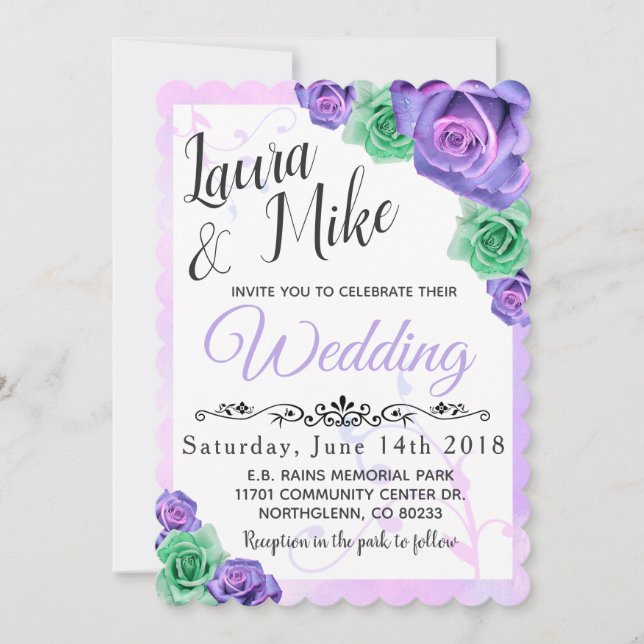 Invitaciones a la boda de Rosa verde de lavanda y  (Anverso)