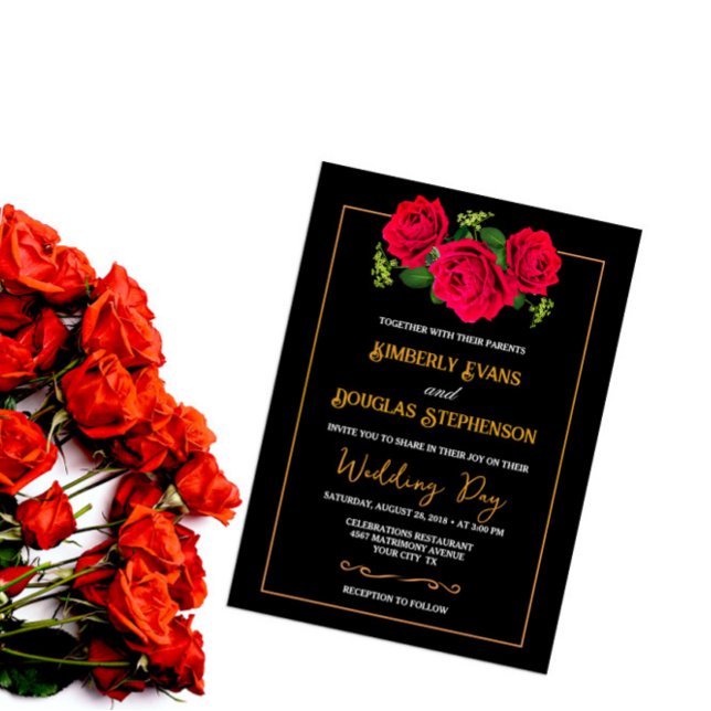 Invitaciones a la boda de Rosas de oro negro y bor (Subido por el creador)