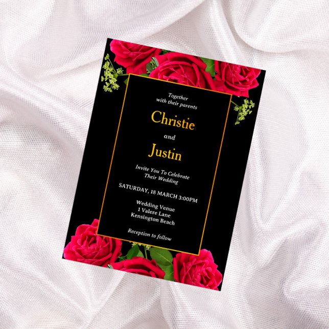 Invitaciones a la boda de Rosas de oro negro y bor (Subido por el creador)