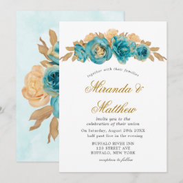 Invitaciones a la boda de Rosas de oro verde azula