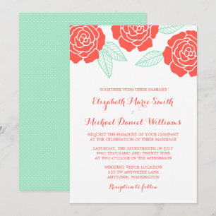 Invitaciones a la boda de Rosas modernos de coral