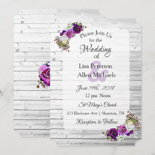 Invitaciones a la boda de Rosas morados de madera 