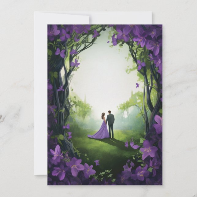 Invitaciones a la boda de Rosas morados: Elegancia (Anverso)