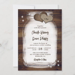 Invitaciones a la boda de Rustic Wood Mason Jar