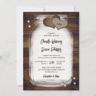 Invitaciones a la boda de Rustic Wood Mason Jar
