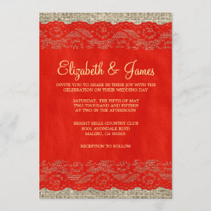 Invitaciones a la boda de Rústico Rojo y Oro