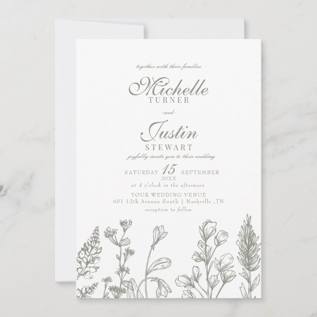 Invitaciones a la boda de Sage Green Floral (Anverso)