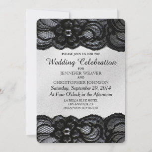 Invitaciones a la boda de satén blanco y negro