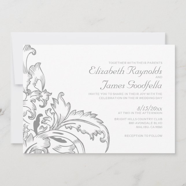 Invitaciones a la boda de Silver Flourish (Anverso)