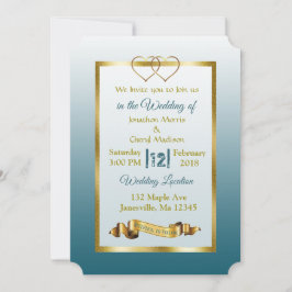Invitaciones a la boda de Slate Blue y Gold Hearts
