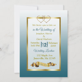 Invitaciones a la boda de Slate Blue y Gold Hearts