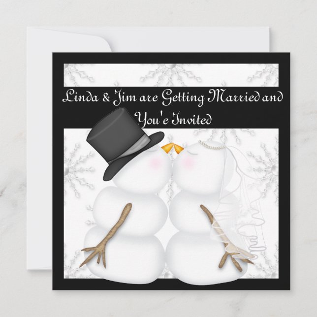 Invitaciones a la boda de Snowman con copos de nie (Anverso)