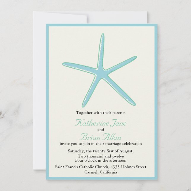 Invitaciones a la boda de Starfish Aquamarine (Anverso)