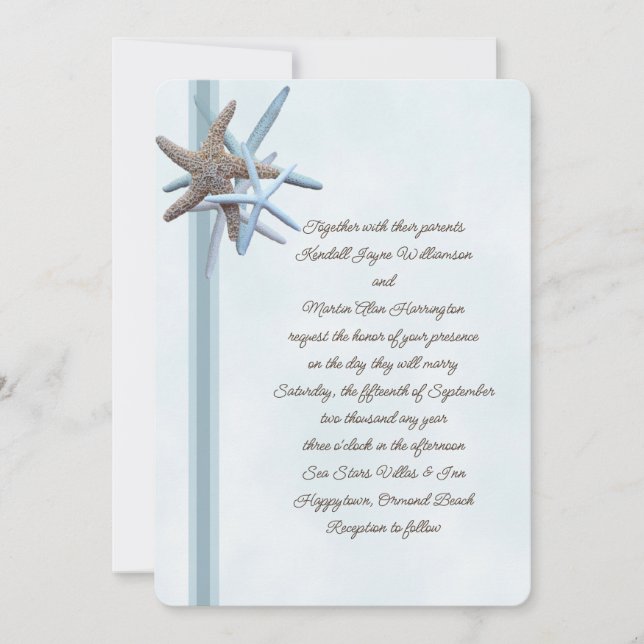 Invitaciones a la boda de Starfish Azul (Anverso)
